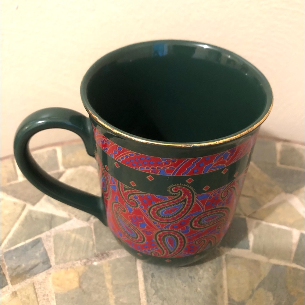 6450 6450 Vintage OTAGIRI Japan coffee mug cup in dark green Paisley